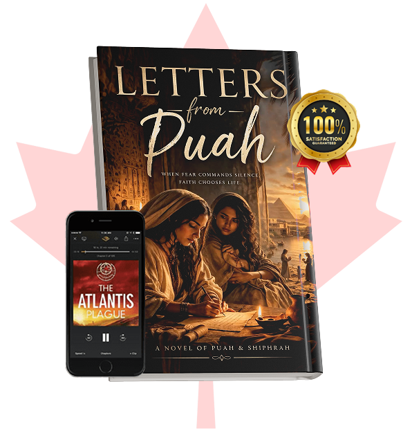 Letters from Puah book and audiobook on a phone in front of a maple leaf