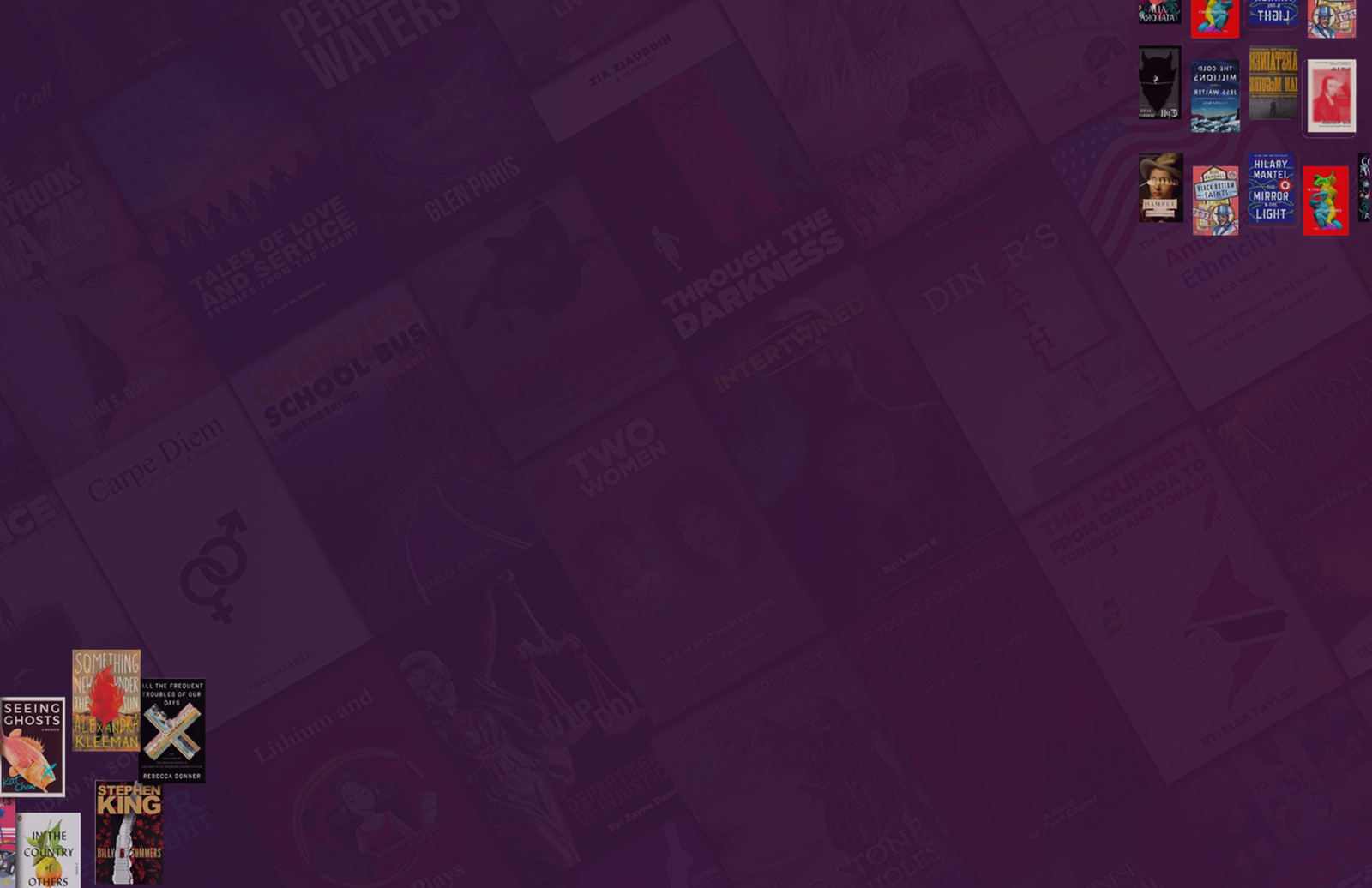 Purple background with scattered book covers
